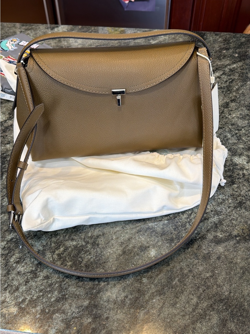 Toteme T-lock grained-leather top handle dark taupe NWT!!!